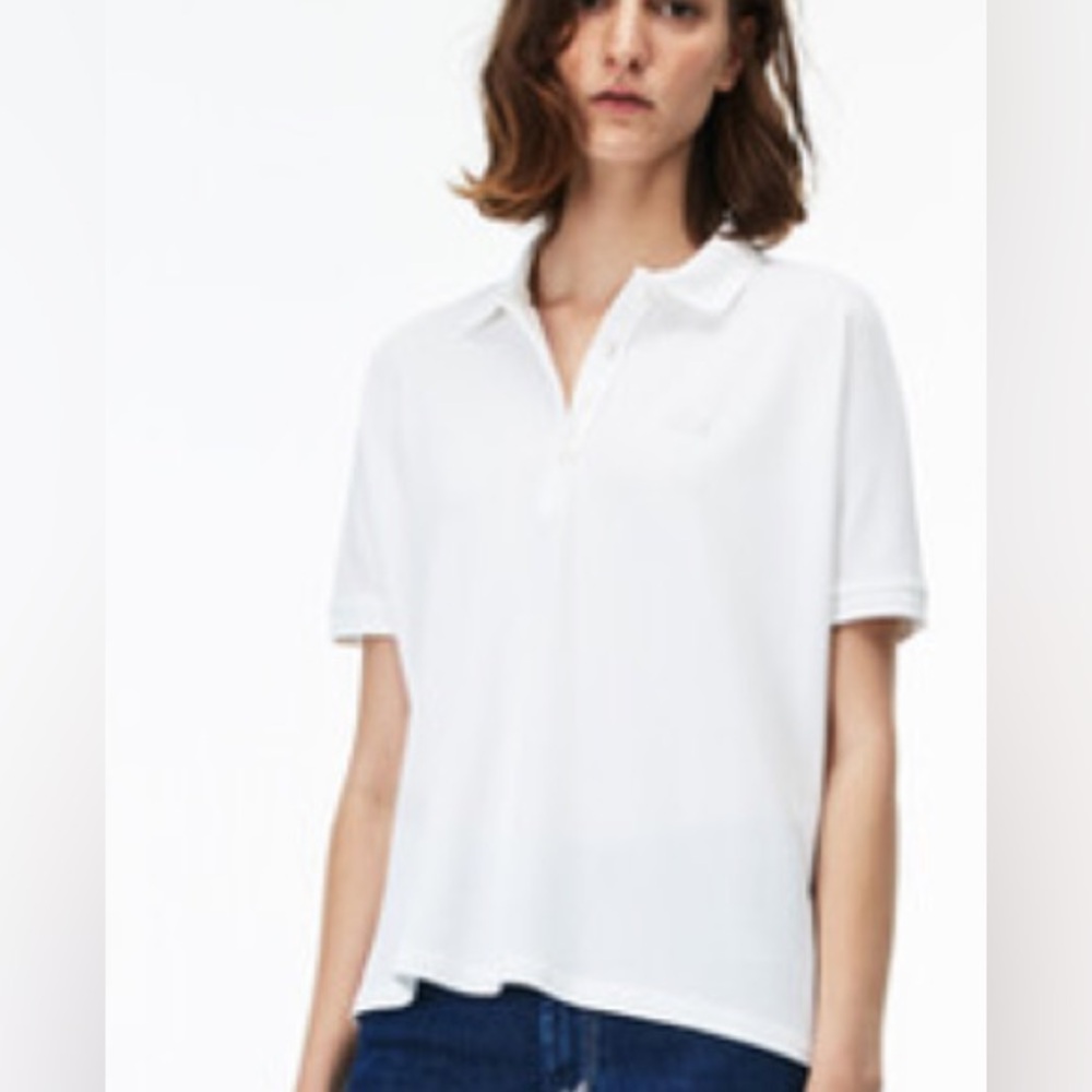 Lacoste White Boxy Fit Fluid Polo with Longer Back. size M - Picture 2 of 5